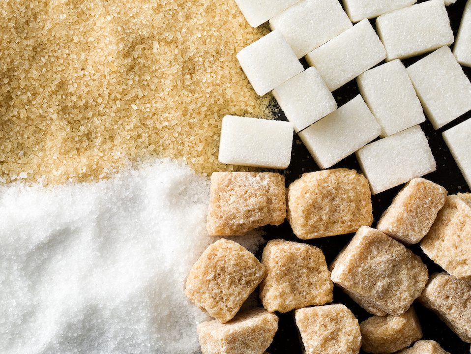 Top view of sugar in different categories