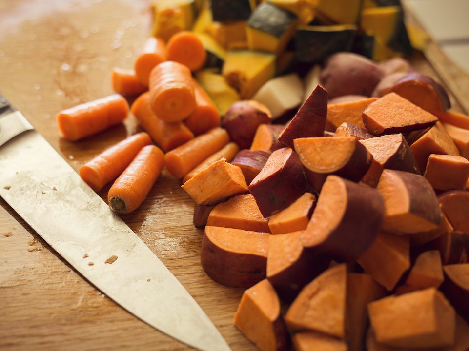 Chopped root vegetables in the kitchen