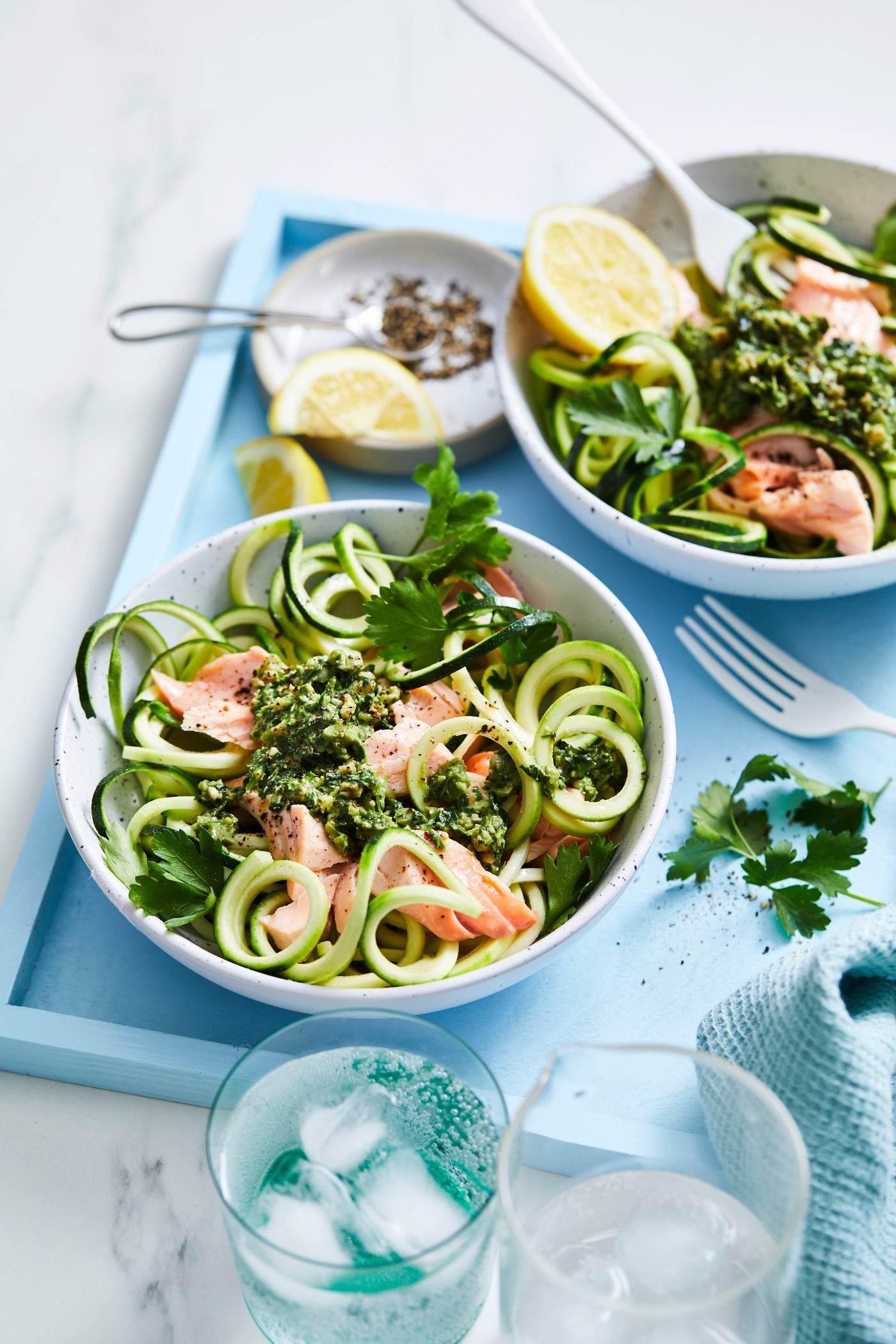 Zoodles With Salmon And Walnut Pesto | Free Thermo Recipe
